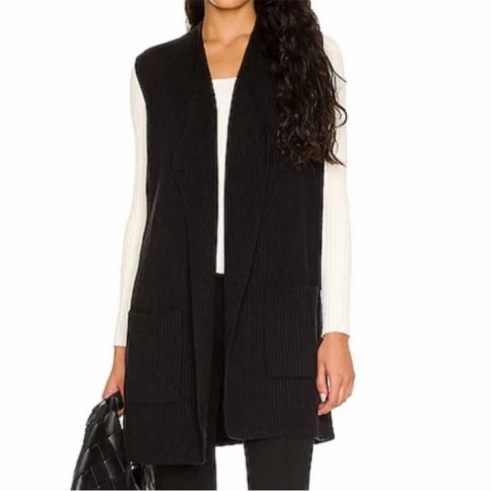 Splendid Large Sweater Vest Juliet Rib Open Front Sweater Vest in Black NWT